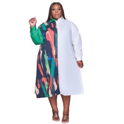 China Latest Viable Fashion Design Color Block Loose Plus Size 5xl Women Blouse Plus Size Casual Women's Dresses for sale