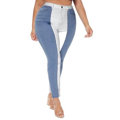 China Hot Sale High Waist Colorblock Zipper Fly Breathable Plus Size Womens Long Skinny Jeans for sale