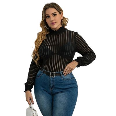 China New Design Viable Black Sexy Stand Collar Plus Size Long Sleeve Top For Women for sale