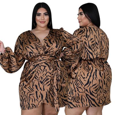 China Sustainable Hot Selling Amazon Leopard Print Loose Casual Plus Size Women's Dresses for sale