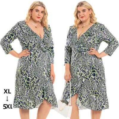 China Viable Hot Selling Asymmetrical Sexy Ruffle V-Neck Elegant Casual Plus Size Women Dresses for sale