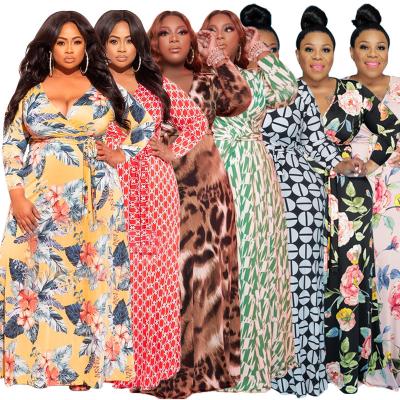 China Hot Selling Viable Amazon Leopard Print Long Maxi Plus Size Women's Dresses for sale