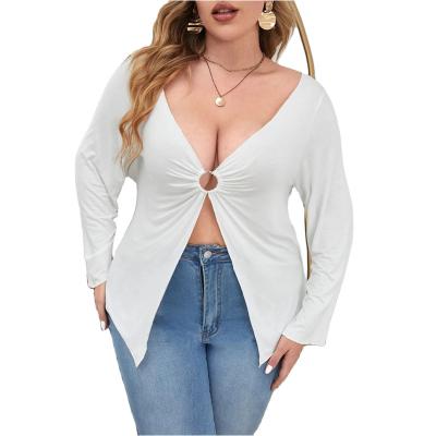 China Sustainable High Quality Designer White Sexy Long Sleeve Plus Size Womens Top for sale