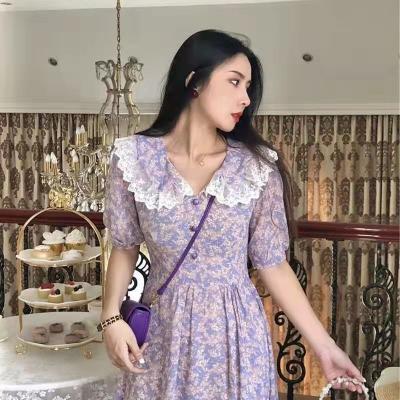 China HOT Sale Floral Anti-Wrinkle Designer Women's Purple Chiffon Summer Dresses for sale