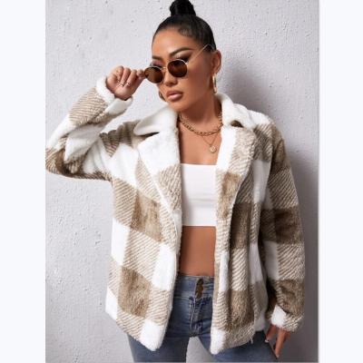 China High Quality Women's Zipper Neck Lapel Anti-wrinkle Winter Designer Plaid Coats For Ladies for sale