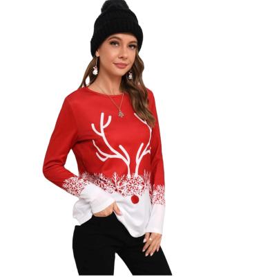 China Hot Sale Fashion Anti-pilling Christmas Printing Long Sleeve Crewneck Shirt For Women for sale