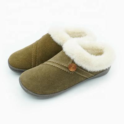 China Warmlab Fur Genuine Leather Comfortable Round Collar And Cushioned Causal Women Footbed Clogs Slipper for sale