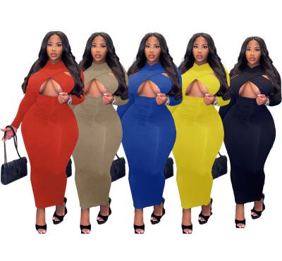China 2022 Autumn Bodycon Women Clothing New Arrivals Anti-wrinkle Factory Long Sleeve Tops Plus Size Dress for sale