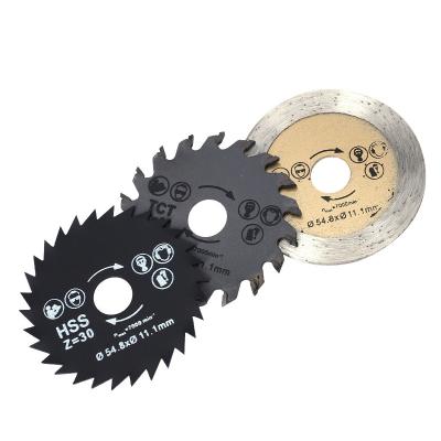 China Long Working 3pcs 54.8mm Hss Mini Wood Circular Saw Blade High Speed Steel Saw Blade Set Cutting Blade Rotary Tool for sale