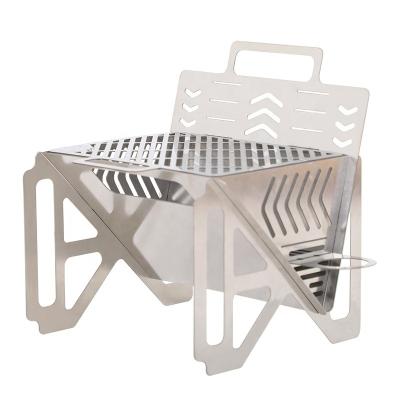 China Custom Adjustable Size Charcoal BBQ Grill Portable Stainless Steel Campfire Camp Stove Grill Heavy Duty Camping Grill with Carry Bag for sale