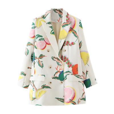 China Wholesale Fashion Autumn Winter Anti-wrinkle Printed Blazers Women Elegant Double Breasted Coat Korea for sale
