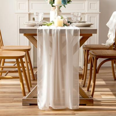 China Durable Wedding Banquet Chiffon Table Flag Decoration Solid Color Flat Reusable Table Runner Simple Modern Washable Long Tea Table Cloth for sale