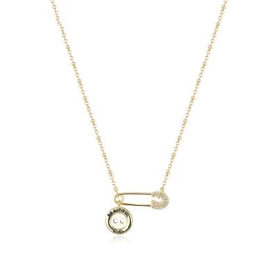 China Punk 925 Sterling Diamond Pin Pendant Necklaces Women Jewelry 18k Shiny Gold Plated Silver Choker Necklace for sale