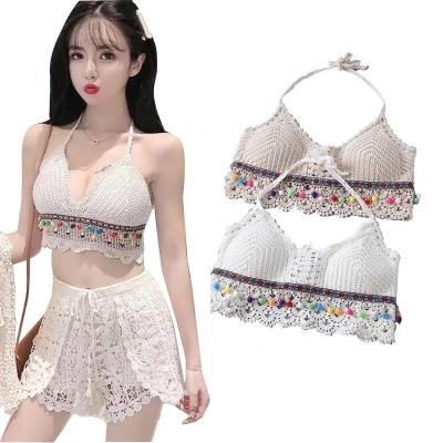 China Fashion Woman Crochet Halter Bikini Bra QUICK DRY Hot Summer Good Quality Sexy Hot Beach Top Padded Crop Tops Tank Bra for sale