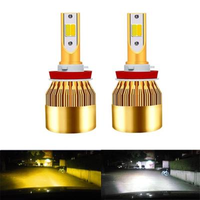 China White Yellow High Low H7 H11 9005 Headlight 3000K 6000K H4 Dual Color LED+Aluminum Car LED Light 9006 Car Headlight Bulb for sale