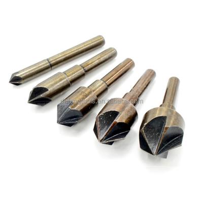 China Chamfering And Deburring High Speed Steel Inch Baking Yellow Handle Five Edge Chamferer Round 5 Piece Nitriding Woodworking Reaming Tool Kit for sale