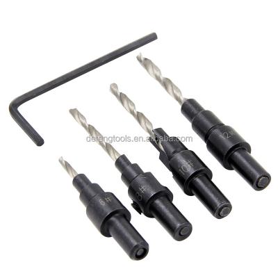 China 4pc Woodworking Hole Punch Countersunk Drill Bit Step Drilling Screw Hole Puncher High Speed Steel Chamfering Tool Kit for sale