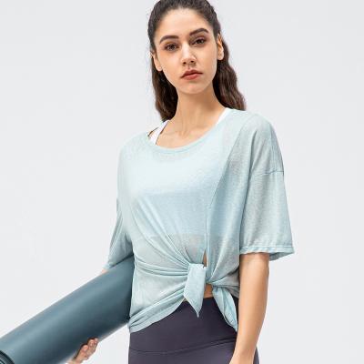 China Breathable Loose Workout Running Yoga Tops Gym Fitness Clothes Shirt Gym Wear Tops Sports Blouse for sale