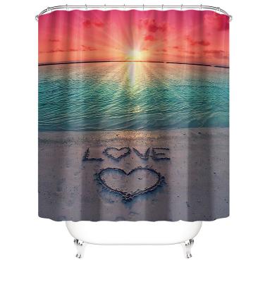 China Wholesale Custom Photo Stocked 3D Digital Sea Beach Pattern Polyester Printed Waterproof Shower Curtain For Bathroom for sale