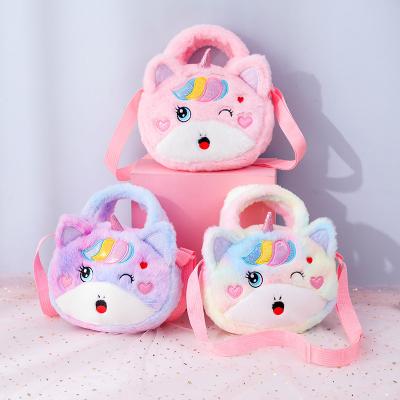 China Unicorn Plush Shoulder Bags Cartoon PORTABLE Storage Children Kids Invent Purse Winter Plush Stuffed Wallets Pink Purple Cross - Body Bag for sale