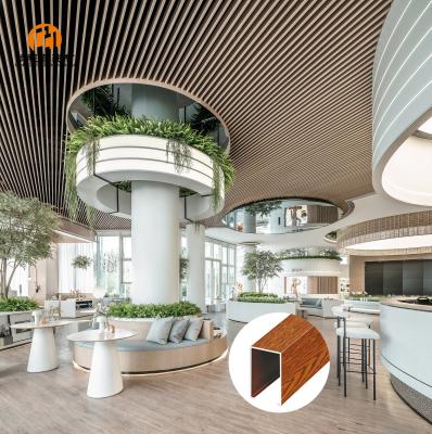 China Decoration Wood Grain Finish Beam Office Aluminum Baffle Ceiling Aluminium Linear Ceiling for sale
