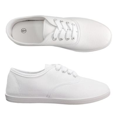 China Anti-Slip Ready To Ship Cheap Womens Canvas Shoes Low Top Flats Lightweight Lace Up Sneaker for sale