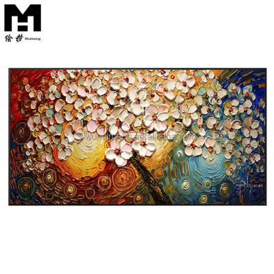China 100% Large Abstract Canvas Hand Painted Textured Acrylic Floral Modern Flower 3d Wall Art Palette Knife Abstract Flower Painting for sale