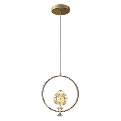 China Modern Chinese Factory Crystal Flower Gold Ring Led Luxury Pendant Lights For Show Room Bedroom Bedside Hanging Lamp Art Design for sale