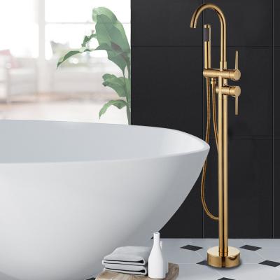 China Without Slide Bar Freestanding Tub Chrome Floor Mount Brass Single Handle Bathroom Faucets for sale