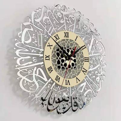 China Hot Selling Ramadan Decor Products Muslim Art Wall Acrylic Mirror Antique Style Home Decor Frame 60CM or 30CM Wall Watch Islamic Wall Clock for sale