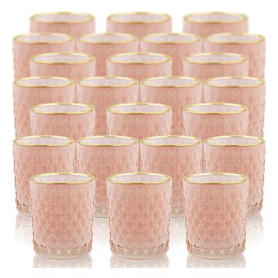 China Home Decor Rose Glass Candle Holder with Gold Rim 24 Piece Loose Tea Light Holder Candle Holder Centerpiece Decor Tea Candles Holde for sale