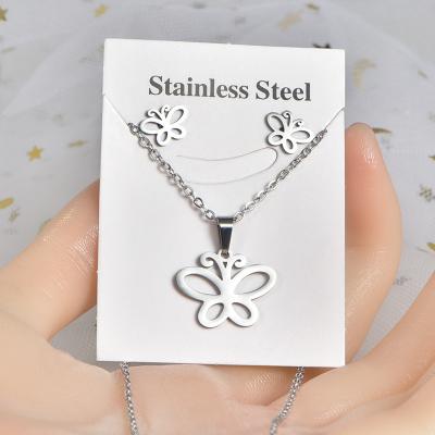 China Fashion Jewelry Set Stainless Steel A-Z Initial Letters Pendant Heart Butterfly Necklace and Earring Set for sale