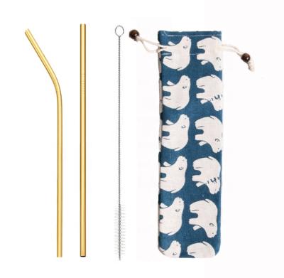 China Viable Customized Set Reusable Gold Metal Stainless Steel Metal Straw Set Colored Straws With Brush for sale