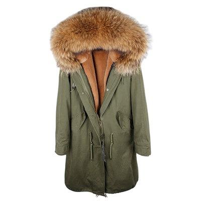 China Winter Sustainable Women High Quality Drop Ship Faux Fur Striped Large Real Raccoon Fur Coat Winter Real Fur Coats One x Long Parka for sale