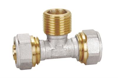 China PF5007 Brass Pex -al-pex Homem Pressão do Tee Max 25 bar roscado ISO228/1 16X1/2