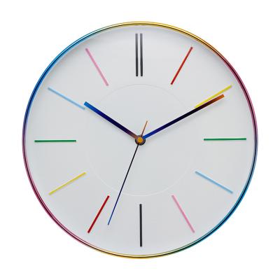China Art Decor 12 Inch Plastic Colorful Case White Clock Face With Colorful Scale Plastic Wall Clock for sale