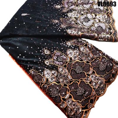 China Good quality nigerian lace fabric comfortable velvet lace with sequins African french lace for wedding embroidery fabric for sale