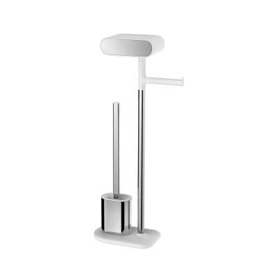 China Stainless Steel Bathroom Toilet Brush And Roll Holder Set OEM Free Standing for sale