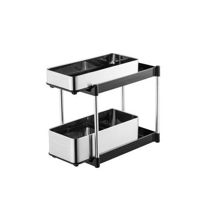 China Under Sink Kitchen Storage Rack Clutter-Free 2 Tiers Stainless Steel Kitchen Rack for sale