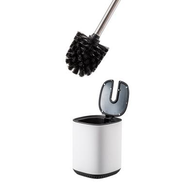 China Stainless Steel Flip Lid Toilet Brush And Holder For Household Toilet Cleaning Essentials for sale