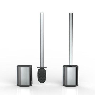 China Stainless Steel Compact Bathroom TPR Toilet Brush Holder Set with Hot European Design and Durable Brush for sale