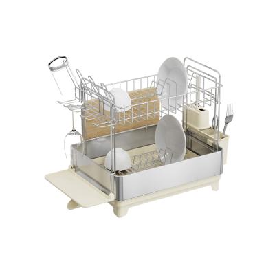 China 2 Tiers Rectangle Stainless Steel Detachable Dish Rack Premium Kitchen Dish Drainer Board Dish Drying Rack for sale