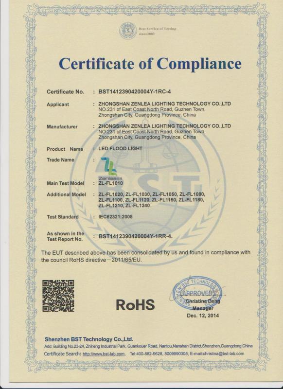 RoHS - Zhongshan Zenlea Lighting Technology Co., Ltd.