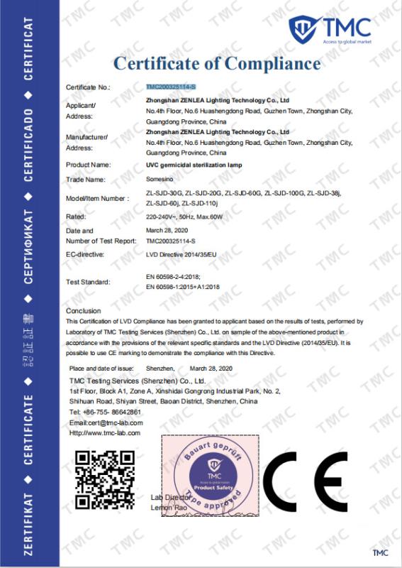 CE - Zhongshan Zenlea Lighting Technology Co., Ltd.
