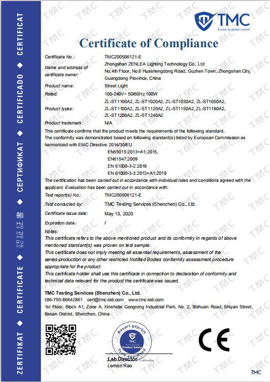CE - Zhongshan Zenlea Lighting Technology Co., Ltd.