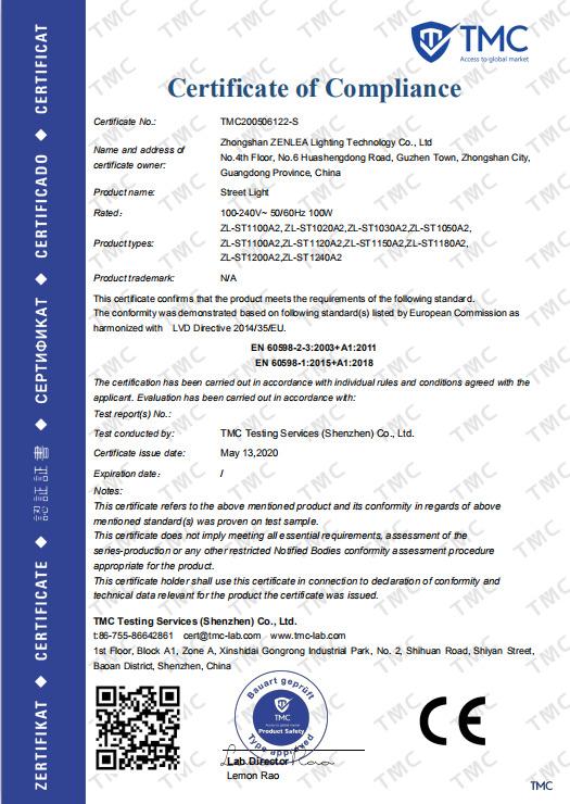 CE - Zhongshan Zenlea Lighting Technology Co., Ltd.