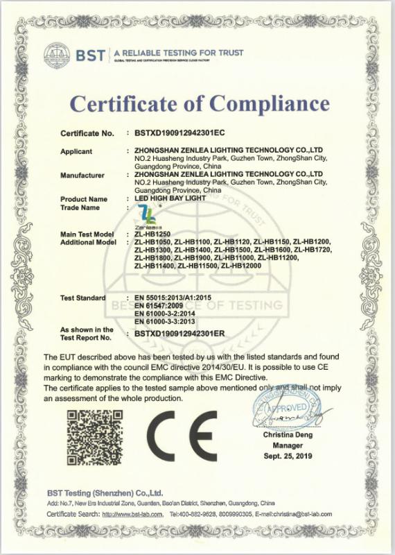 CE - Zhongshan Zenlea Lighting Technology Co., Ltd.