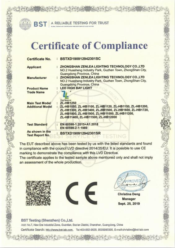 CE - Zhongshan Zenlea Lighting Technology Co., Ltd.