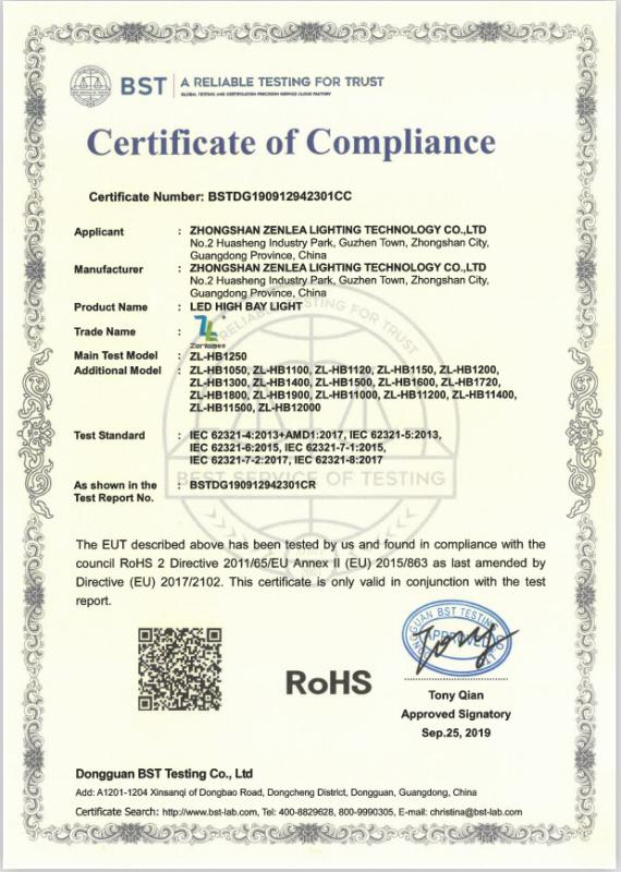 RoHS - Zhongshan Zenlea Lighting Technology Co., Ltd.