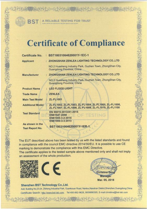 CE - Zhongshan Zenlea Lighting Technology Co., Ltd.